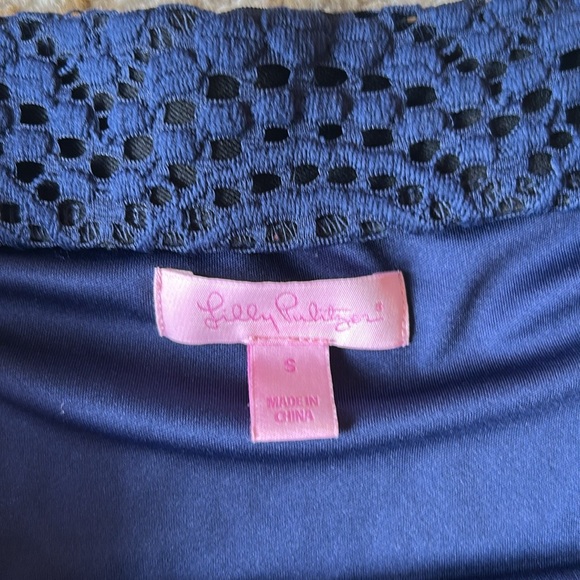 Lilly Pulitzer Jade Dress In True Navy Scalloped Shell Lace Size S Off Shoulder - Picture 5 of 5